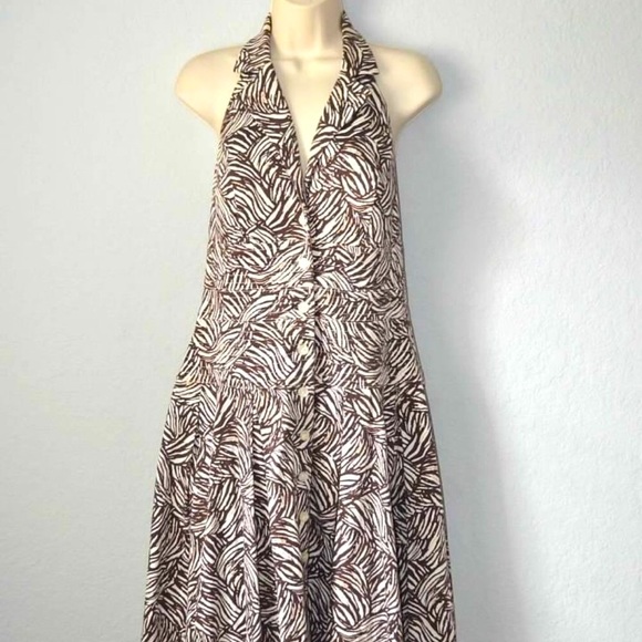 Sz 8P Madison Leigh “Ralph Lauren Look” Ivory & Brown Halter Dress - Picture 1 of 16